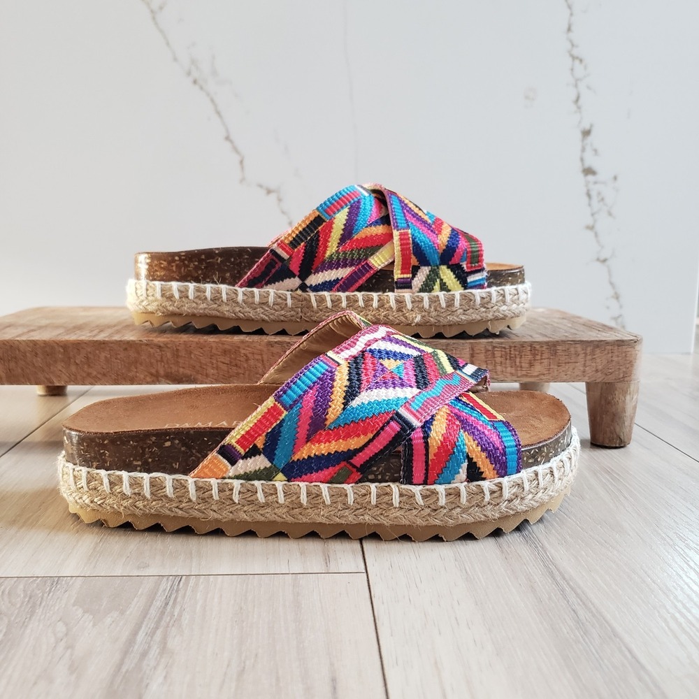 Damara Baasu Espadrille Sandals Womens 6 Rainbow Platform Chunky‎ Wedge
